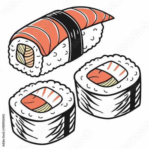 Sushi sketch. Hand drawn illustration converted to vector. Isolated on white background