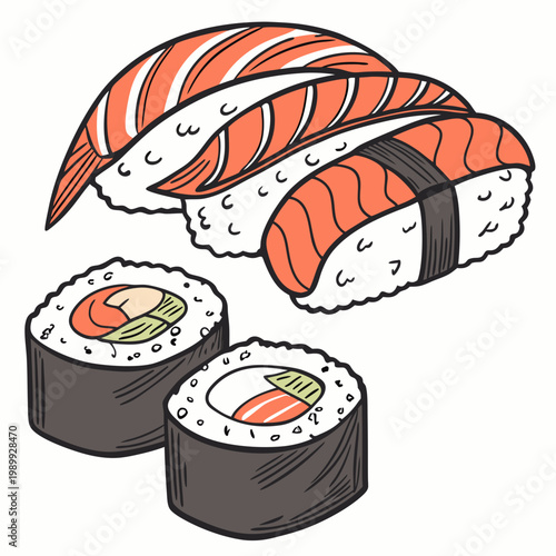 Sushi sketch. Hand drawn illustration converted to vector. Isolated on white background
