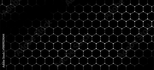 Black background. Dark hexagon carbon fiber texture. Navy blue honeycomb metal texture steel background. Web design template. vector illustration