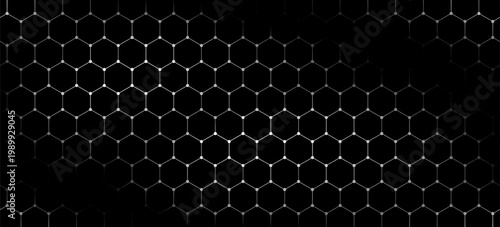 Black background. Dark hexagon carbon fiber texture. Navy blue honeycomb metal texture steel background. Web design template vector illustration EPS 10.