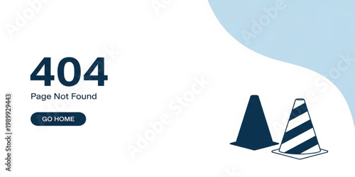 404 Error Page Not Found Template with Go Home Button and Traffic Cones Modern Website Vector Illustration Design