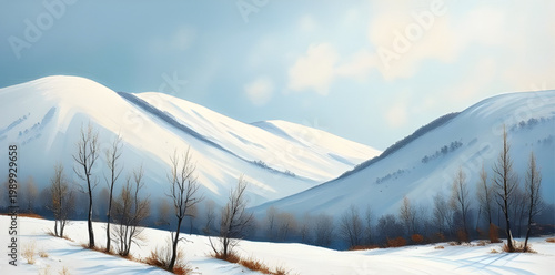 snowy landscape, winter scene, peaceful nature, frozen lake, dark water, snow reflection, cold environment, serene view, winter painting, calm water, snowy day, nature art, tranquil scene, icy lake, w