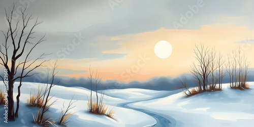 snowy landscape, winter scene, peaceful nature, frozen lake, dark water, snow reflection, cold environment, serene view, winter painting, calm water, snowy day, nature art, tranquil scene, icy lake, w