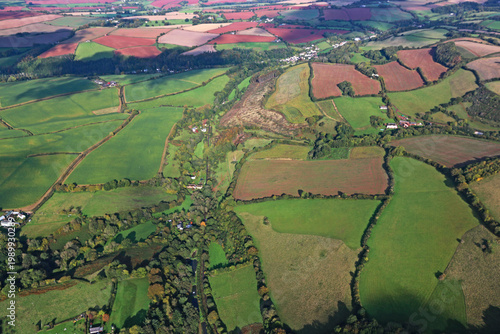Aerial view of the fields of North Devon , England	