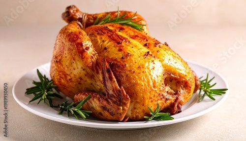 Roasted chicken with rosemary garnish