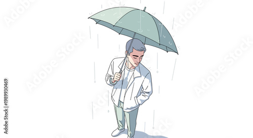 фотографія Overhead vector illustration of a person taking shelter from the April rain with