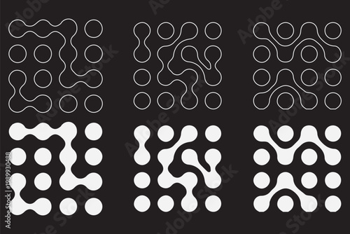 Set black metaballs isolated on a transparent background. Modern contemporary geometric shapes and elements. Metaball pattern. Liquid drops or morph shapes background. EPS 10.