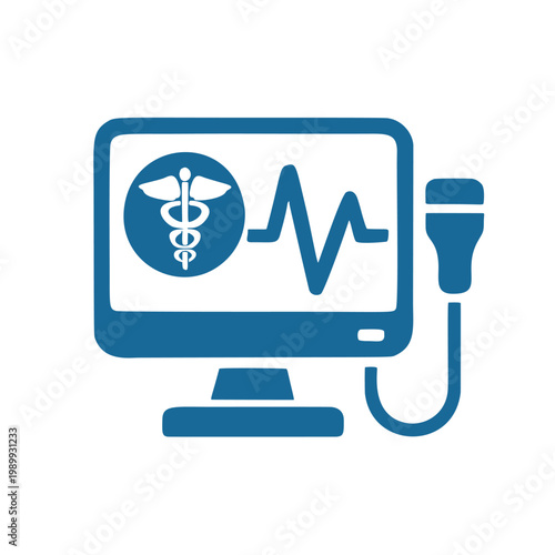 Line Art Detailed Ultrasound Monitor Medical Diagnostic Equipment Healthcare Icon