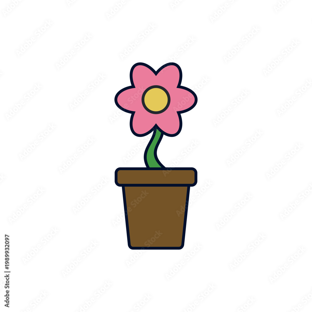 Naklejka premium Colored Simple Shape Flower in Pot Icon Vector Template Illustration Design