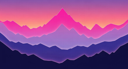 Leinwandbilder Rosa Gradient landscape with layered mountain range, showing smooth abstract design in purple, pink, and orange hues, representing nature, depth, and peace  © PhotoArtHub