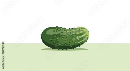 A solitary textured green cucumber with distinct bumps rests horizontally on a pale green surface under bright even lighting against a clean white backdrop.