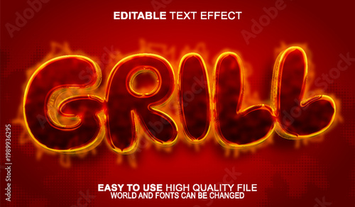 Grill Barbecue BBQ Fire Smoke Typography Design Vector Fully Editable Smart Object Text Effect