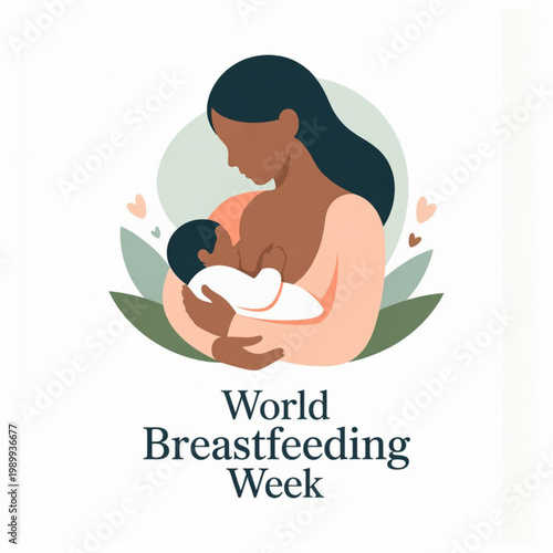A vector graphic illustration of a mother breastfeeding her baby in celebration of World Breastfeeding Week