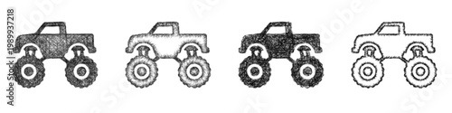 Sketch toy monster truck icon design set