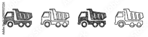 Sketch toy construction truck icon design set