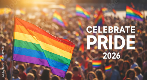 Crowd holding rainbow flag, symbol of pride, diversity, inclusion, LGBTQ+ community, acceptance, love, perfect for festival or parade concept