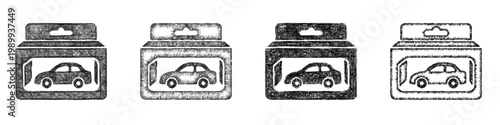 Sketch toy car packaging icon design set