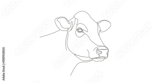 Minimalist Line Art of a Cow Head - Simple Farm Animal Illustration