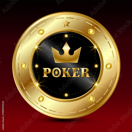 Luxury Golden Poker Coin Emblem with Crown and Sparkles