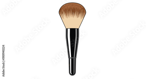 A professional makeup brush displays a sleek black tapered handle and soft synthetic bristles with a warm brown gradient against a clean white backdrop.