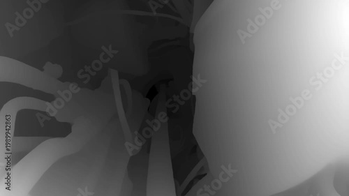 Monochrome depth map of a car engine bay showing structural forms of internal components in an abstract, data-driven visualization.