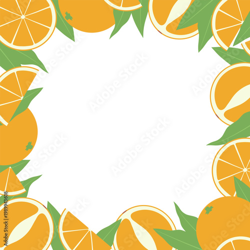 A square frame of oranges. Vector illustration, flat style. Citrus fruit.