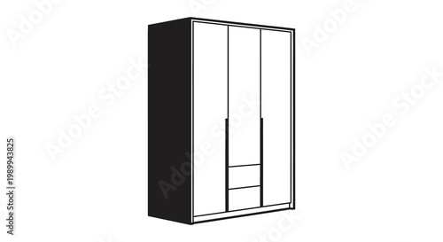 Simple black wardrobe with three doors and a ladder detail silhouette