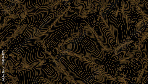 Intricate Gold and Black Swirling Line Pattern Creating a Mesmerizing Abstract Visual with Fluid Motion and Luxurious Elegance