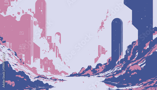 Vibrant Dreamlike Cityscape with Surreal Pastel Skyscrapers Reflecting in a Tranquil River under a Soft Cloudy Sky