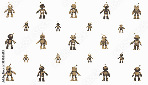 Colorful Array of Vintage Inspired Robot Toys Displayed in Varied Sizes and Classic Designs Against a Minimal White Background