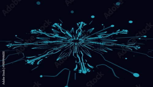 Futuristic Circuitry Visualization: Radiating Digital Technology with Glowing Blue Network Connections in Dynamic Abstract Form