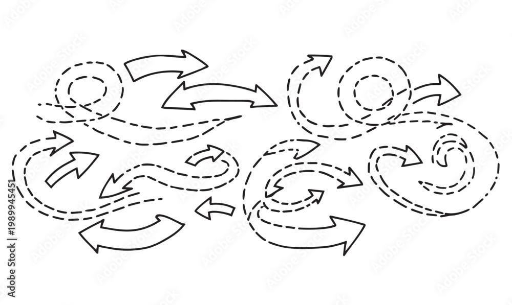 Fototapeta premium Hand Drawn Scribble Arrows and Swirl Directions Set – Doodle Navigation Elements