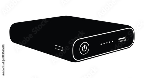 A black power bank device shown in a clean minimalist silhouette