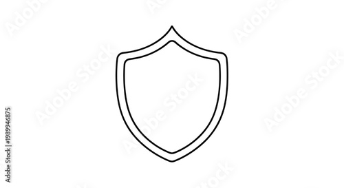 Shiny silver heraldic shield with a crossed sword emblem, a metallic chrome vector illustration serving as a secure medieval armor symbol for protection and safety design elements