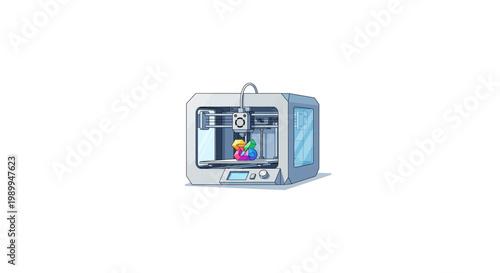 Compact desktop 3D printer creating a colorful object in a small enclosed space.