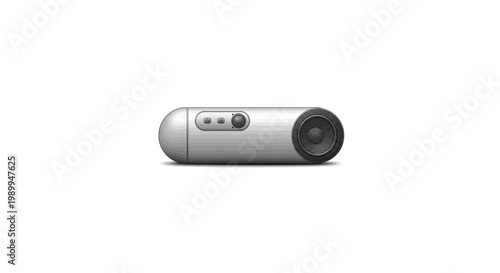 Compact modern digital video camera with wide-angle lens isolated on white background.