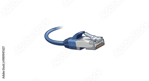 Blue ethernet network cable connector isolated on white background.