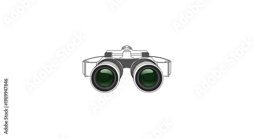 Modern binoculars with green lenses isolated on white background last 2026.