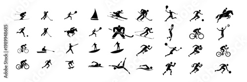 Collection of various sports icons and silhouettes in action