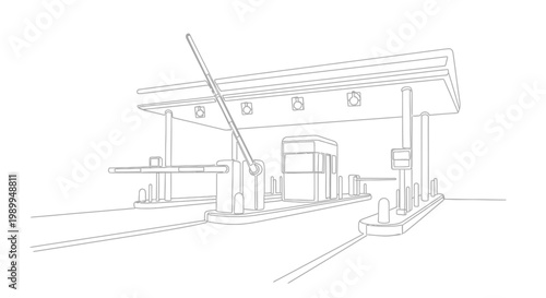 Toll Booth Highway Infrastructure Line Drawing