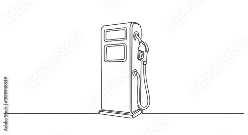 Retro gas pump illustration, vintage fuel station, single line drawing, isolated on white background