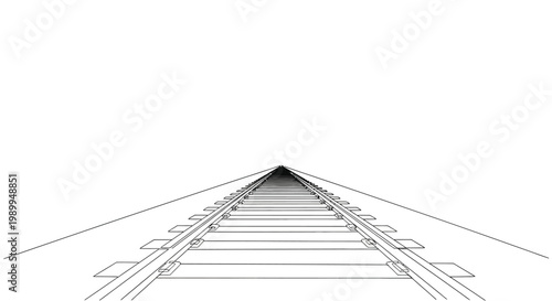 Perspective View of Empty Railroad Tracks Leading to Horizon