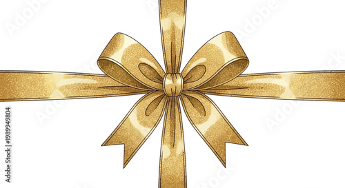 A beautiful golden ribbon tied in an elegant bow, perfect for gift wrapping or festive decorations.