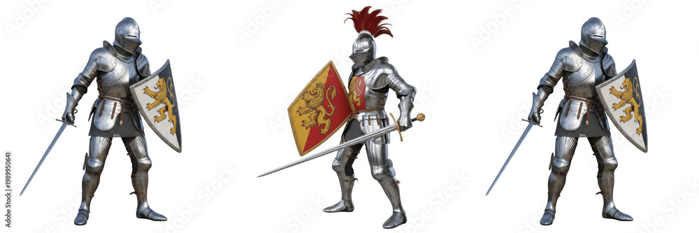 Obraz premium Set and collection of medieval knights isolated on transparent png background