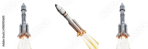 Fotografía Set and collection of small rocket models isolated on transparent png background