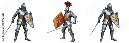 Canvastavla Set and collection of medieval knights isolated on transparent png background