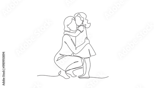 Kissing couple line art illustration with one person embracing another while holding a hand featuring love, romance, embrace with hugging and
