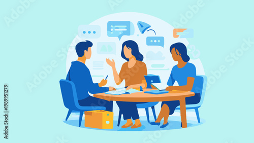 Family sitting together at a table having a meal and talking in a relaxed home or cafe setting