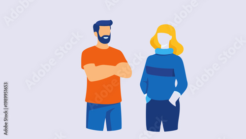 Man and woman in blue clothing swimming in a pool cartoon illustration