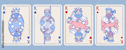 Kings set of different suits. Vector editable stroke